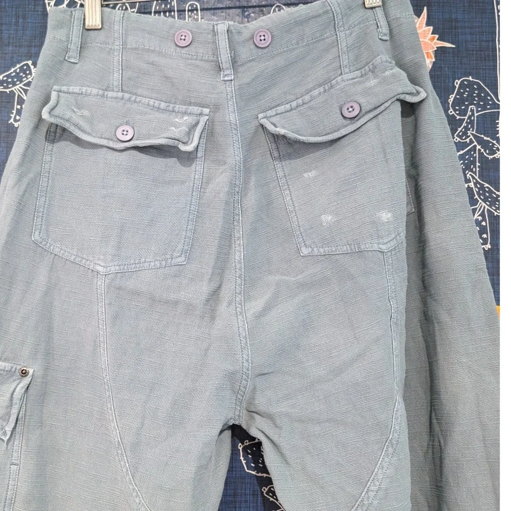Free People Blue Grey Slub Texture Utility Cargo Pants XS Relaxed Tapered Leg - Picture 9 of 13